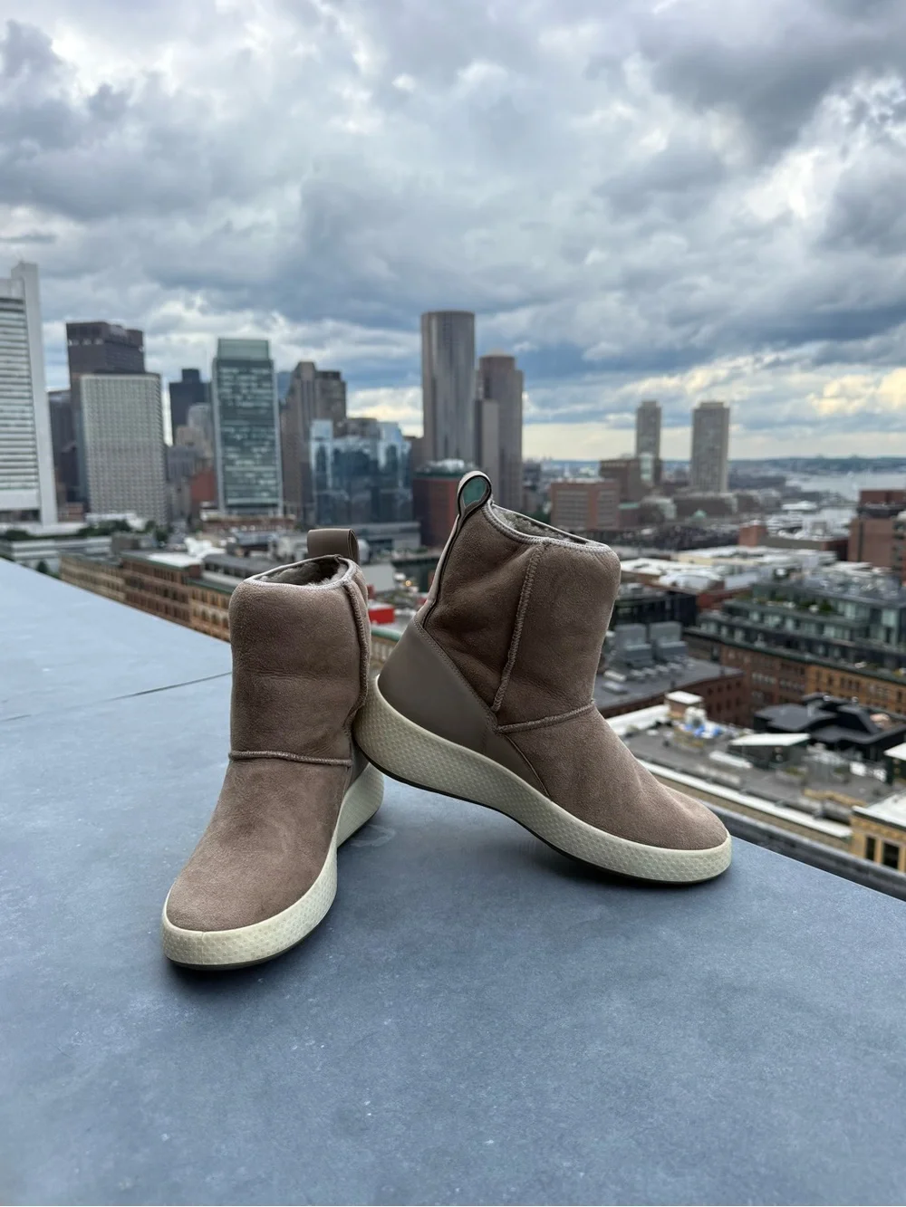 ECCO Soft 7 Tred Taupe Shearling Lined Suede Ankle Boots EU 39 US 8-8.5